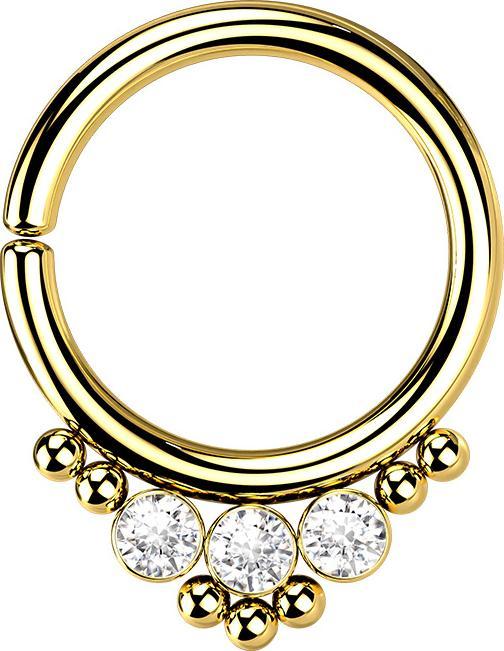 Image du produit Star Piercing Micro piercing anneau plaqué or boules et trois cristaux (Acier chirurgical 316L, sans laiton)
