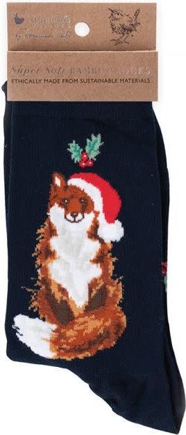 Image du produit Wrendale Design chaussettes Fox Christmas - Festive Fox - bleu marine - Renard (34 - 39)
