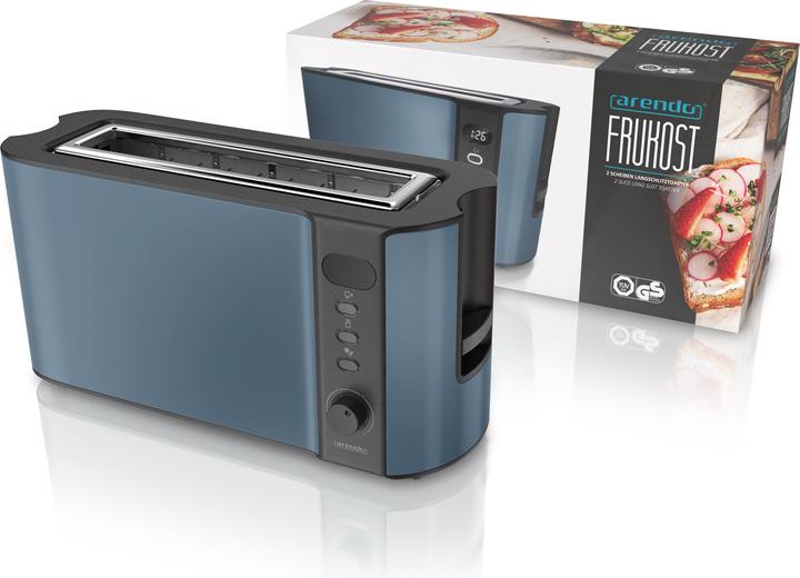 Produktbild Arendo Toaster Edelstahl Langschlitz 2 Scheiben, Doppelwand, Display mit Restzeitanzeige, Brötchenaufsatz
