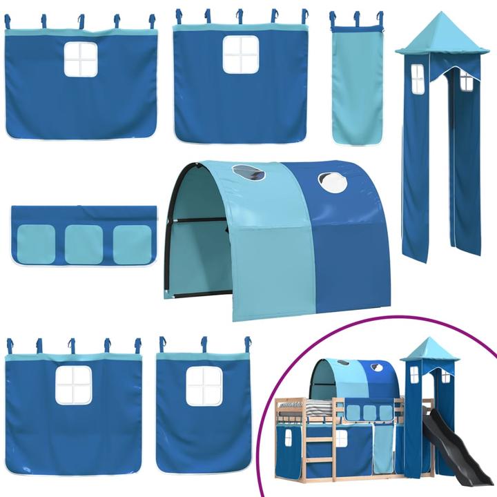 Produktbild VidaXL Etagenbett mit Rutsche und Gardinen (90 x 200 cm)