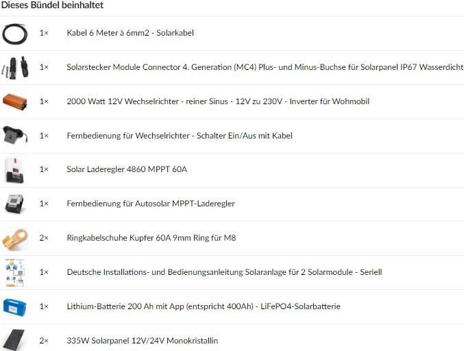 Produktbild Autosolar Solaranlage Komplettpaket 670W mit Lithiumbatterie 200Ah und 2000W-Wechselrichter für Gartenhaus (650 W)