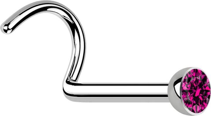Produktbild Star Piercing Nasenstecker gebogen silber mit Kristall fuchsia (Chirurgenstahl 316L, ohne Messing)