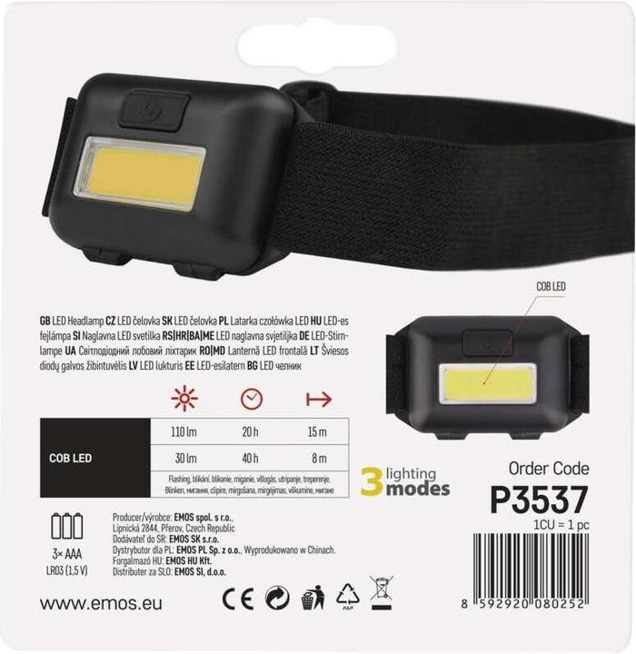 Produktbild Emos COB LED Stirnlampe P3537, 110 lm, 3x AAA (110 lm)