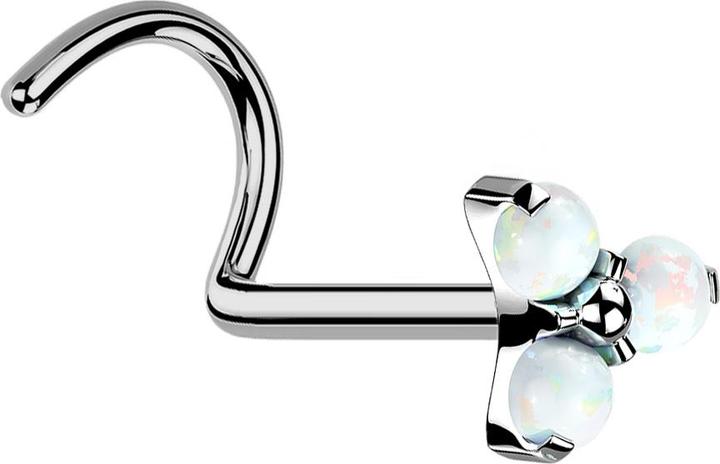 Produktbild Star Piercing Threadless Nasenstecker gebogen silber Dreieck drei Opale weiss (ohne Messing, Titan G23)