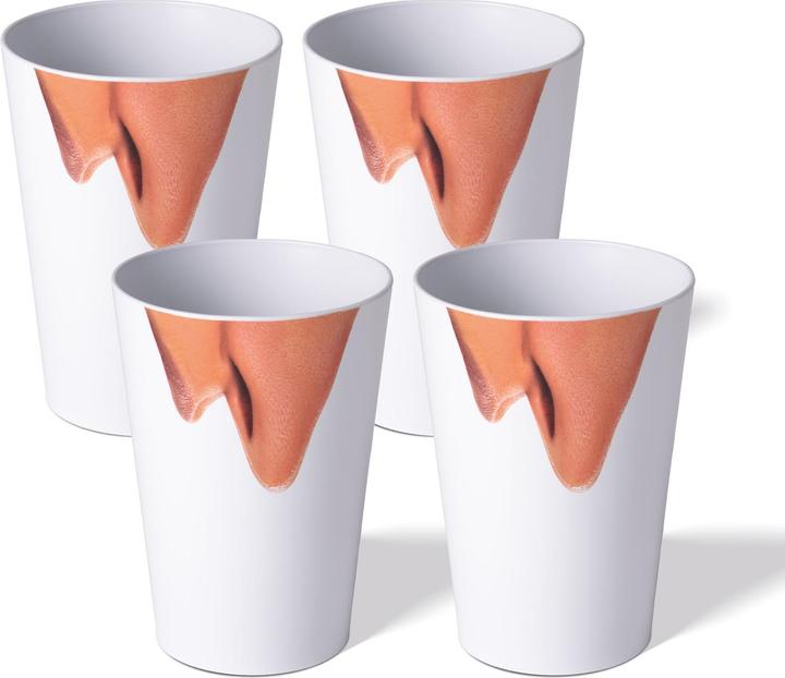 Actual product image Awave 4-piece festival cup set, 400 ml, rPET, with calibration mark and spacer, nose motif (0.40 l, 4 x)