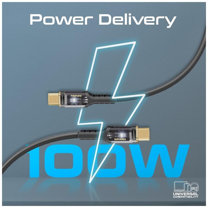 Actual product image ProMate LucidLine-CC200 Black USB-C cable (2 m, USB 2.0, 100 W)