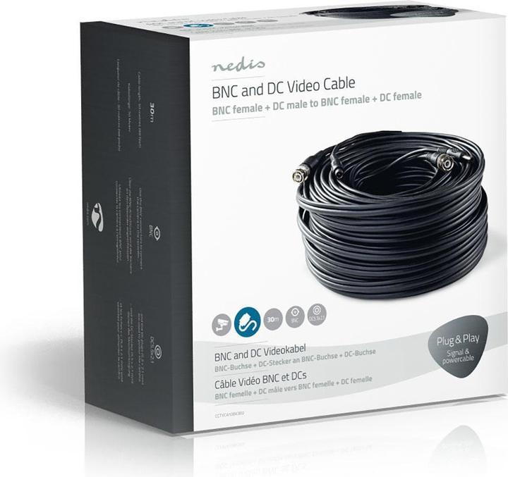 Image du produit Nedis Câble de sécurité CCTV | BNC / DC | 30.0 m | rond | PVC | Noir | Emballage carton (Câble d'antenne)