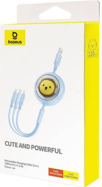 Productafbeelding Baseus USB-kabel 3-in-1 oplaadkabel USB naar USB-C, USB-M, Lightning 3,5A, 1,1m (blauw) (1.10 m)