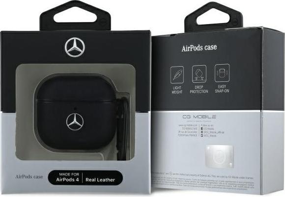 Image du produit Mercedes-Benz Mercedes MEA4CSLBK AirPods 4 housse noire/noire en cuir avec logo métal (Sac pour écouteurs)