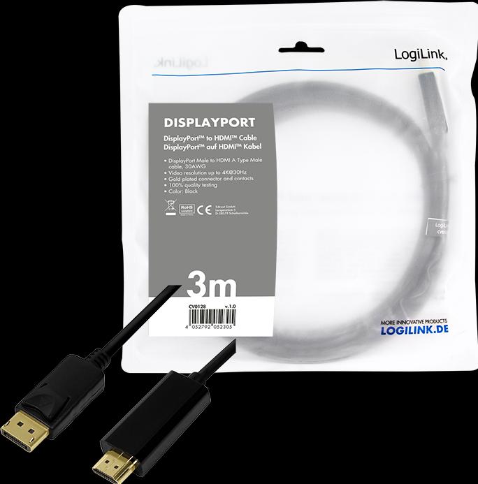 Produktbild LogiLink DisplayPort — HDMI (Typ A) (3 m, DisplayPort, HDMI)