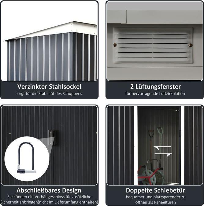 Produktbild Swisshandel24 Gerätehaus, Gartenhaus, Geräteschuppen mit Schiebetür, Lüftungsfenster, Pultdach, Outdoor, Stahl, Du
