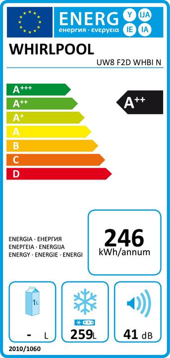 Etichetta energetica Whirlpool UW8 F2D WHBI N (Struttura autonoma, 259 l)