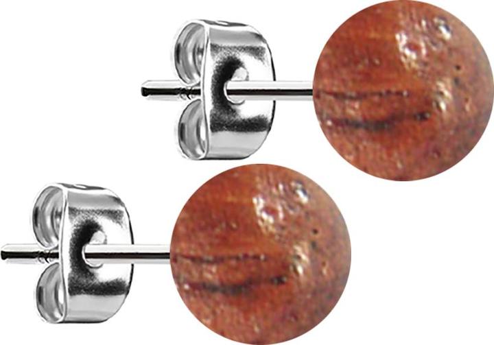 Produktbild Star Piercing Ohrstecker silber Kugel aus Mandarin Holz (ohne Messing, Organisch, Chirurgenstahl 316L)