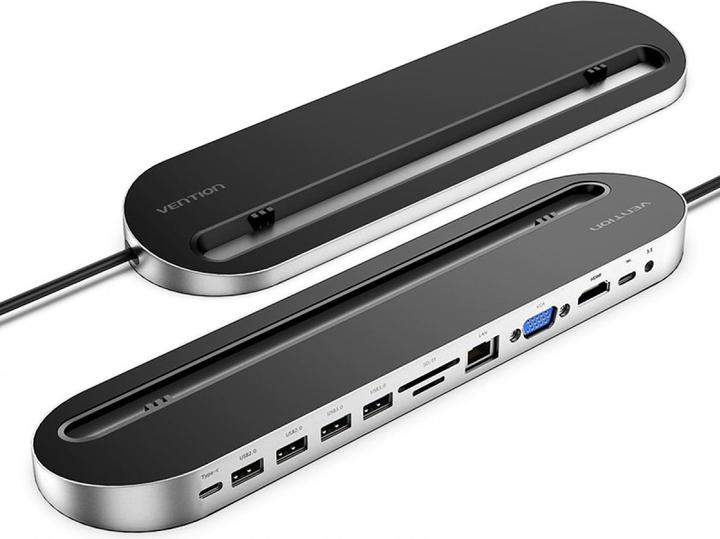 Actual product image Vention docking station 12 in 1: USB-C to HDMI/USB2.0 x 2/USB3.0 x 2/VGA/USB-C/RJ45/SD/TF/audio 3.5mm/PD 0.1 (USB-C, 12 Ports)