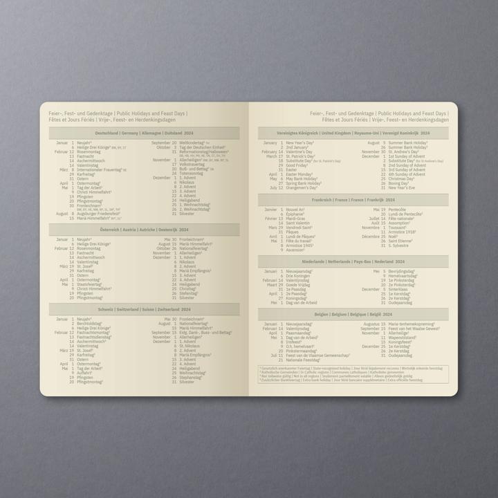 Valeurs nutritives et ingrédients Sigel Agenda mensuel 2024 C2485 noir, 2S/1M, SC, 140x93x5mm (A6, Couverture souple, Allemand)