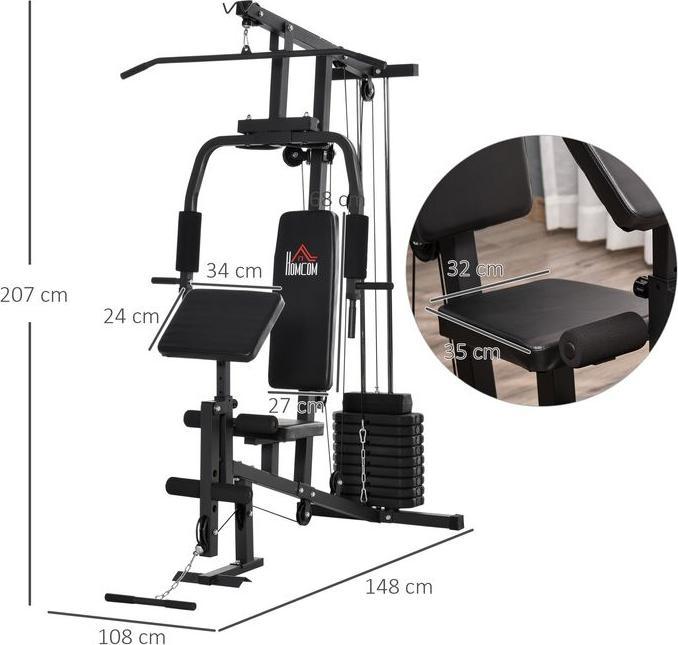 Produktbild Swisshandel24 Gym Kraftstation Fitnessstation Multigym Fitnesscenter Fitnessgerät inkl. Gewichten mit Rollenpolste