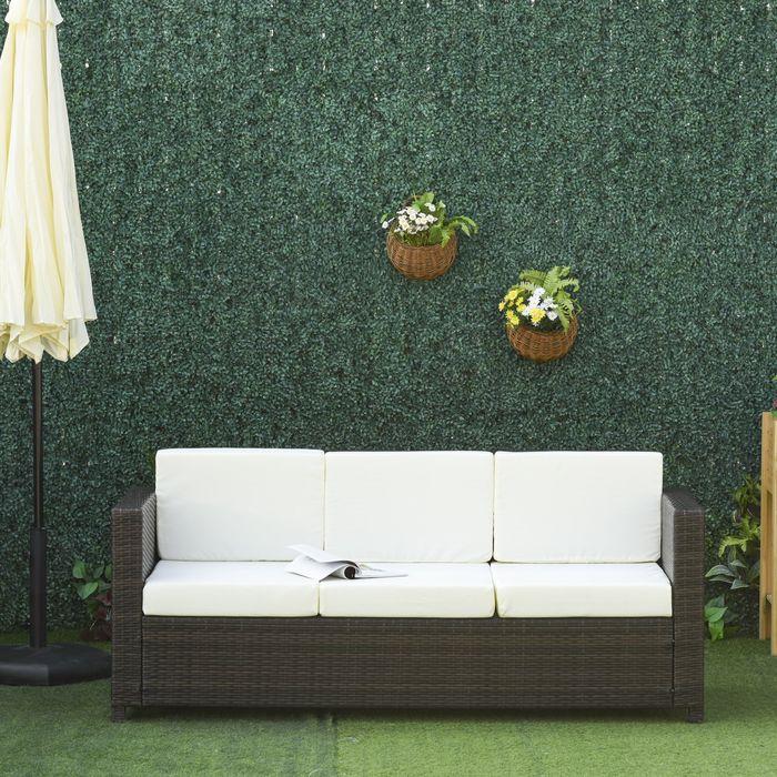 Immagine prodotto Swisshandel24 Divano in poly rattan con cuscini Divano da giardino a 3 posti in metallo poliestere marrone+bianco