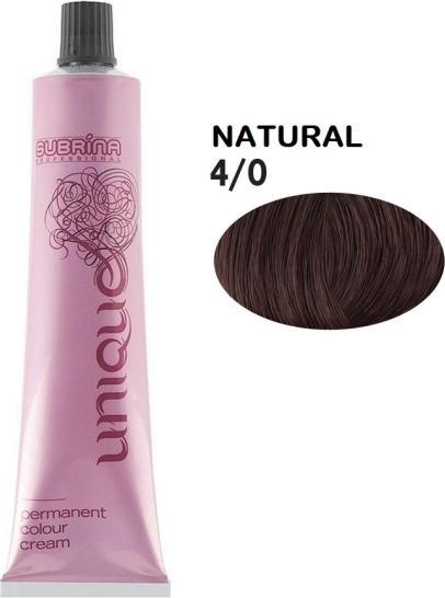 Actual product image Konjac Sponge Permanent Hair Dye Subrina Professional Unique 4/0, Medium Brown, 100ml (4, 0 Medium Chestnut)