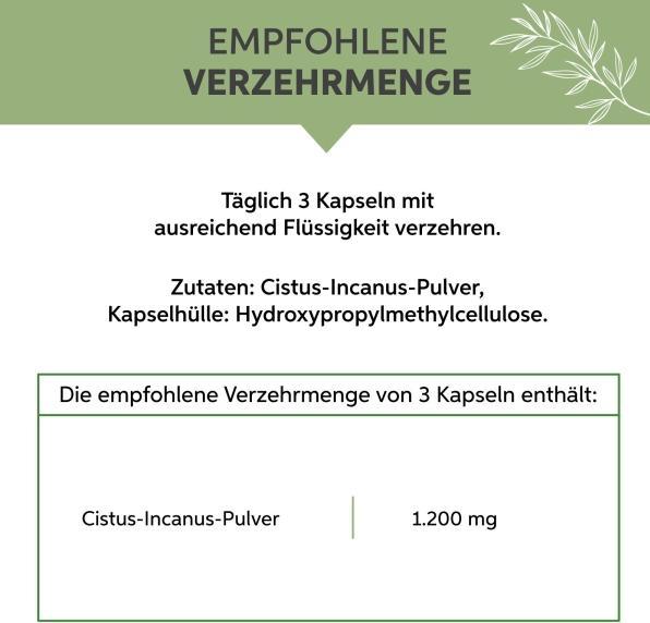 Valori nutrizionali e ingredienti Eltabia Cistus Incanus Capsule 200 (200 Pezzo/i, Pillole)