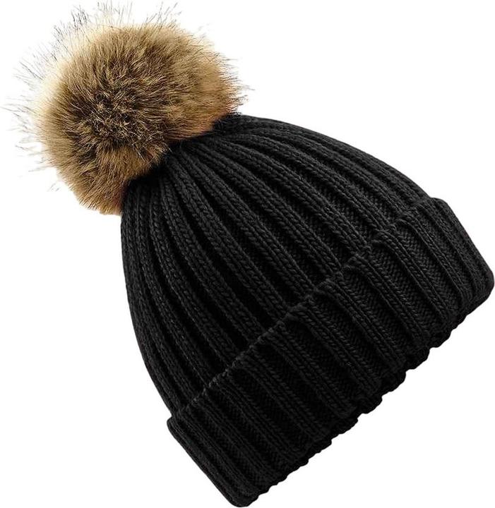 Produktbild Beechfield Chunky Beanie Mütze mit KunstfellBommel