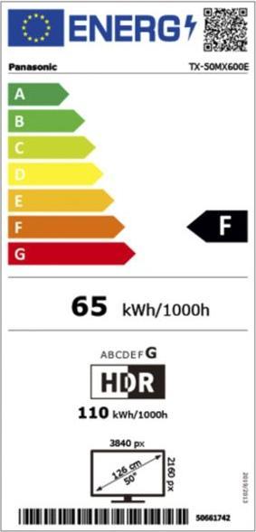 Energie-Label Panasonic TX-50MX600E (50", MX600E, LED, 4K, 2023)