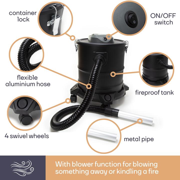 Produktbild Perel Aschesauger - 1200W- 20L - mit Fahrgestell (Aschesauger)
