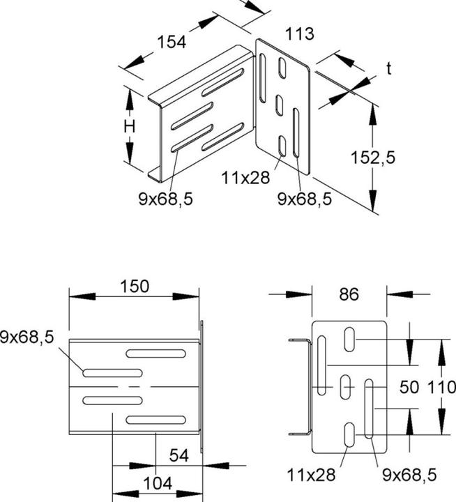 Actual product image Niedax WHAS 105 S wide span spar connection st. Height 105mm steel (Mounting kit)