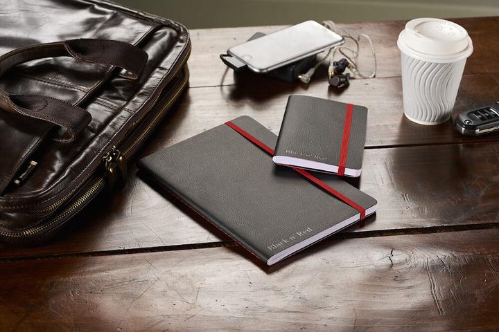 Actual product image Oxford Black n' Red B5 Soft Cover Casebound Business Journal Ruled & Numbered 144 Page Black (B5, Lined, Soft cover)