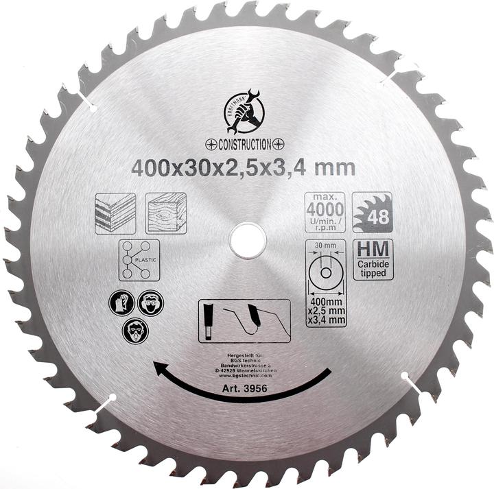 BGS Lama per sega circolare con punte in metallo duro Ø 400 x 30 x 3,4 mm 48 denti