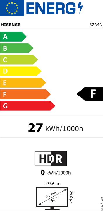 Energie-Label Hisense TV TV 32A4N 32"MODO JUEGO DEPORTES IA DOLBY DTS TDT (32", LED, HD)