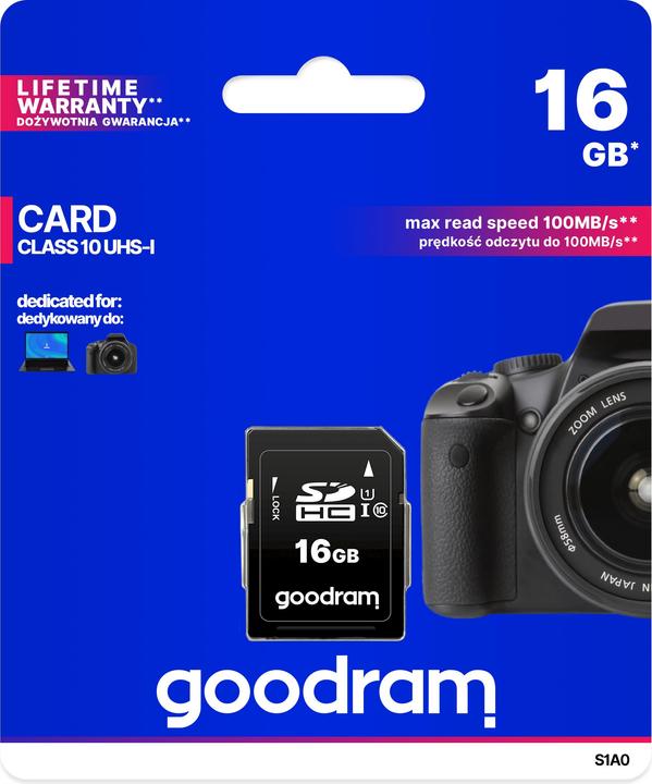 Image du produit Goodram S1A0-0160R12 Carte mémoire (16 Go, classe 10, classe U1, V10, carte mémoire) (16 Go, SDHC, U1, UHS-I)