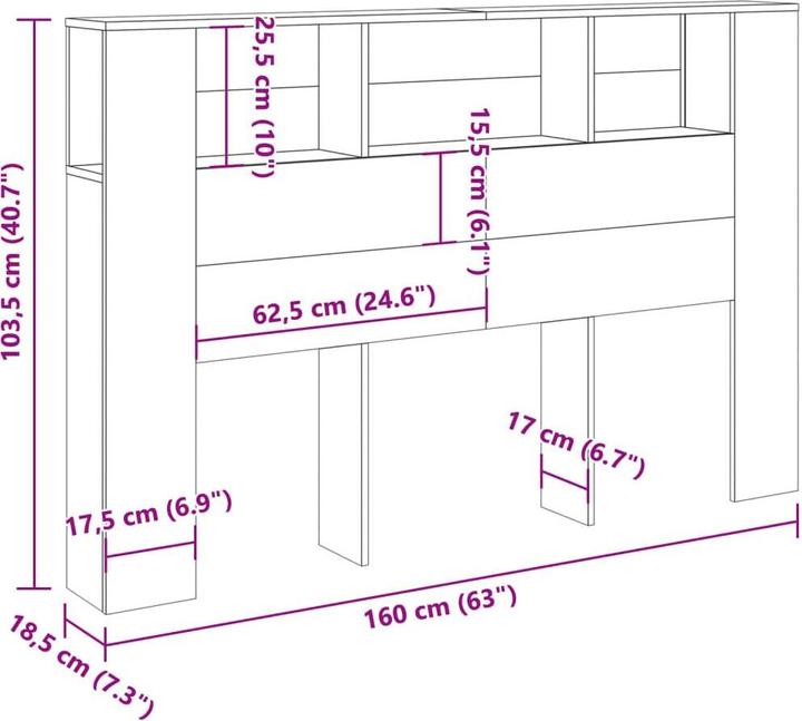 Image du produit VidaXL Tête de lit avec espace de rangement Étagère de tête de lit imitation vieux bois 160x18,5x103,5cm