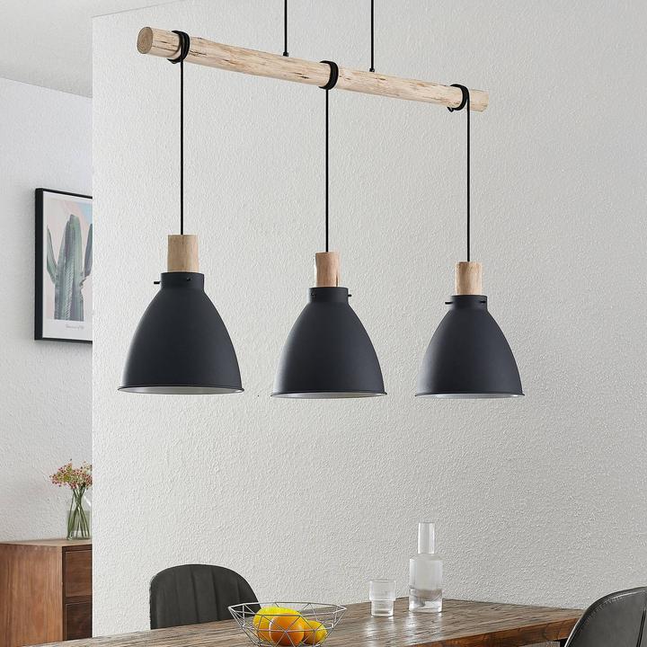 Immagine prodotto Lindby Lampada a sospensione Trebale 3 Nero/Legno (E27)