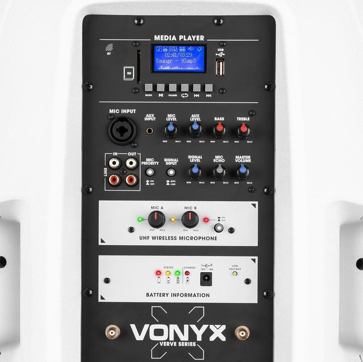 Actual product image Vonyx geluidsinstallatie - Verve46 - Bluetooth speaker met twee draadloze microfoons - 1000W - Wit (Active, 1x 1000 W)