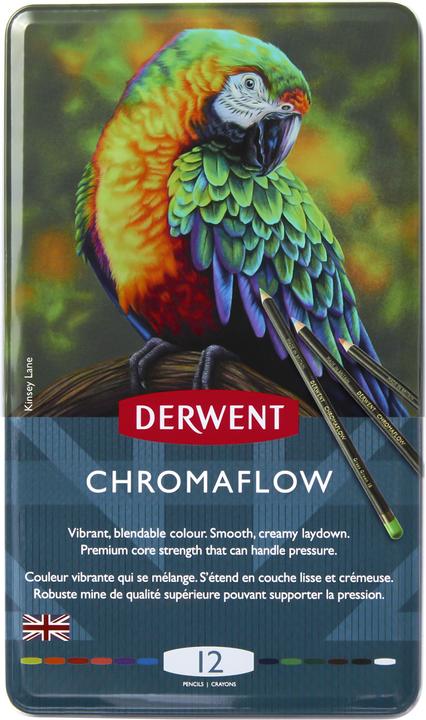 Produktbild Derwent Chromaflow Buntstifte (Blush Pink, Flame, Natural Brown, Scarlet, grass green, Denim, Sun Yellow, Blue, Basil, Black, Lilac, White, 12 x)