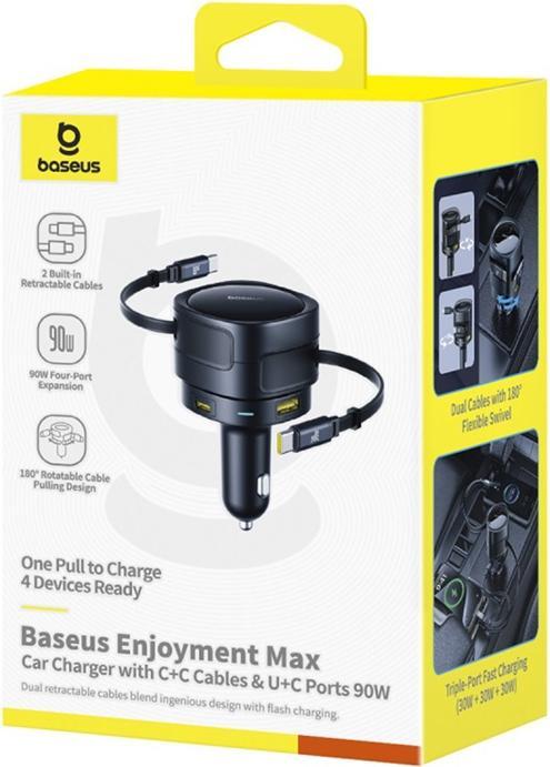 Actual product image Baseus Enjoyment Max Car Charger C+C Cables & U+C Ports 90W Cosmic Black