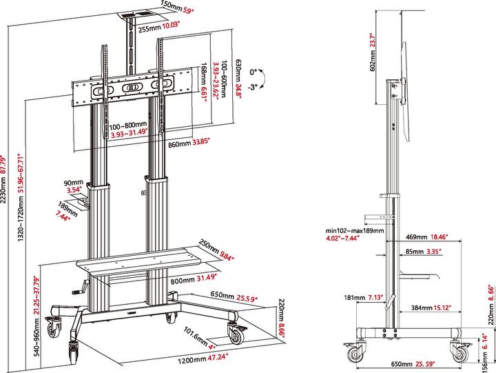 Produktbild Vision Aluminium Flat Panel Cart (100", 90 kg)