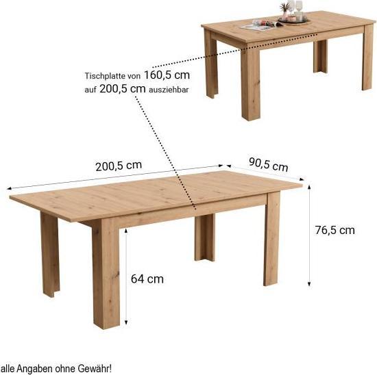Actual product image Homestyle4u Extendable dining table (160.5 x 90.5 x 76.5 cm)