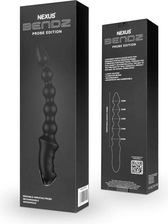 Actual product image Nexus Bendz Bendable Vibrator Anal Probe Edition Black