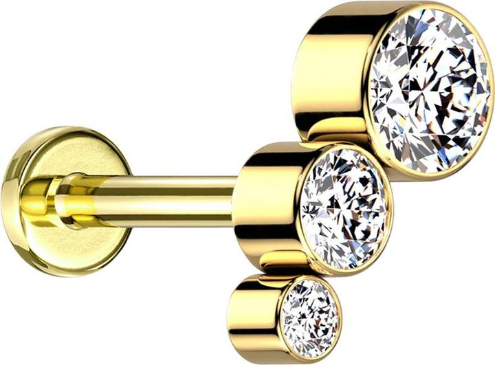 Produktbild Star Piercing Micro Labret Innengewinde vergoldet absteigend drei Kristalle silber (ohne Messing, Titan G23)