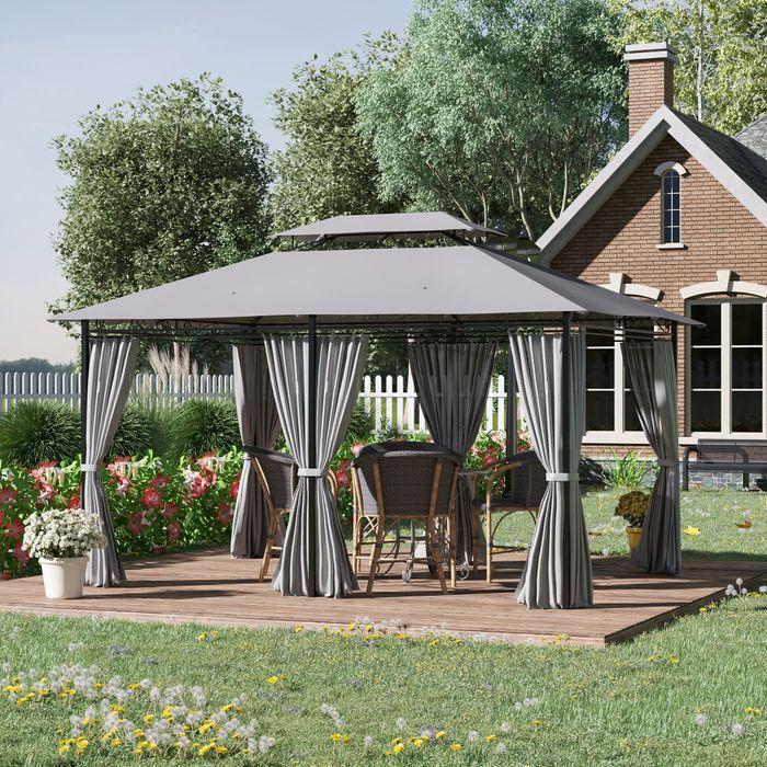 Immagine prodotto Swisshandel24 Padiglione 3x4m con 6 sezioni laterali e doppio tetto grigio scuro (300 cm, 400 cm)