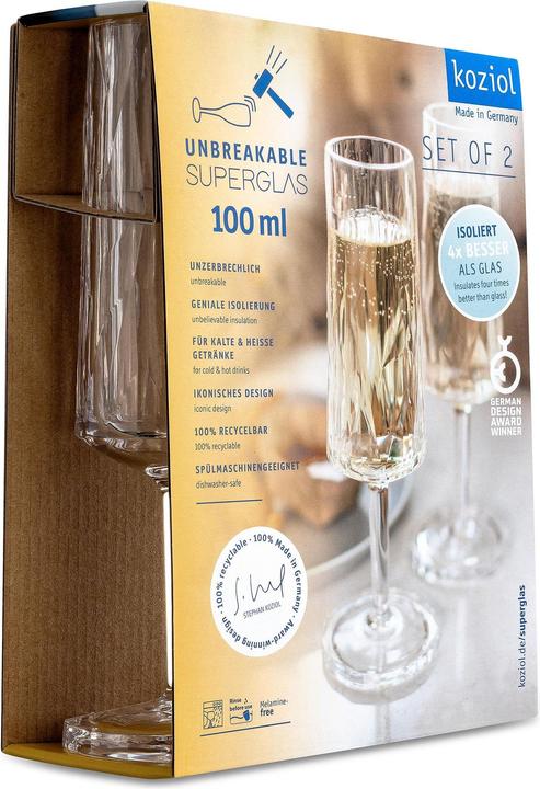 Immagine prodotto Koziol Bicchiere da champagne Superglas Club No. 14, 100 ml, 2 pezzi (10 cl, 2 Occhiali, Bicchieri da champagne)