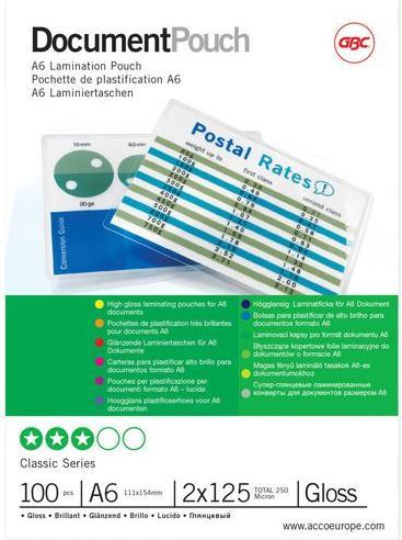 Image du produit GBC Feuille de plastification (A6, 100 pièce(s), 125 µm)