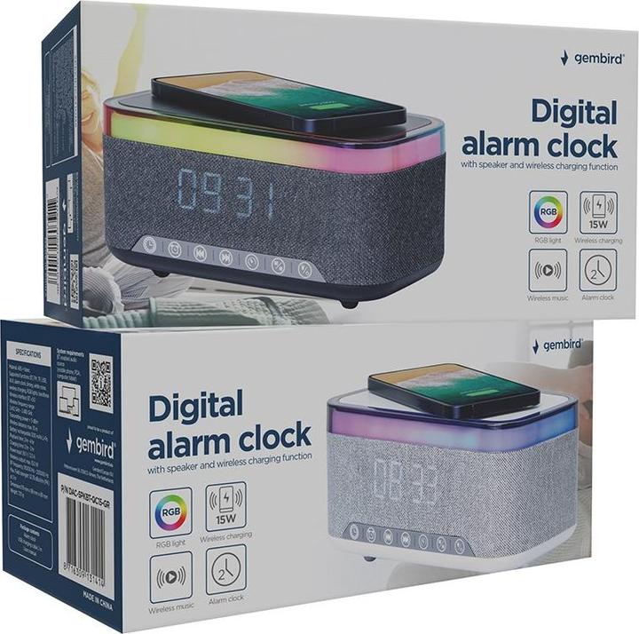 Produktbild Gembird MOBILE CHARGER WRL&ALARM CLOCK/DAC-SPKBT-QC15-GR (FM, Bluetooth)