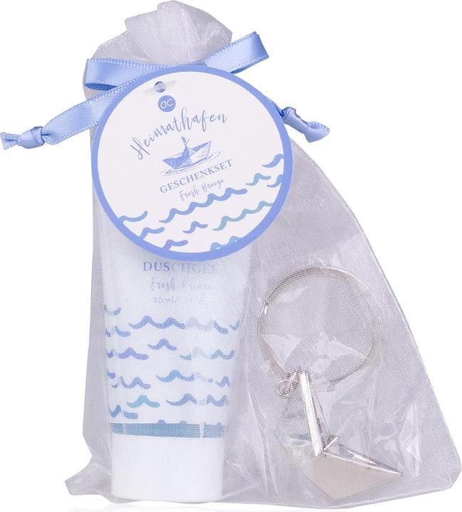 Immagine prodotto Accentra Set da bagno HEIMATHAFEN in sacchetto di organza, con gel doccia da 30 ml, portachiavi "paper (Set per la cura dei capelli)