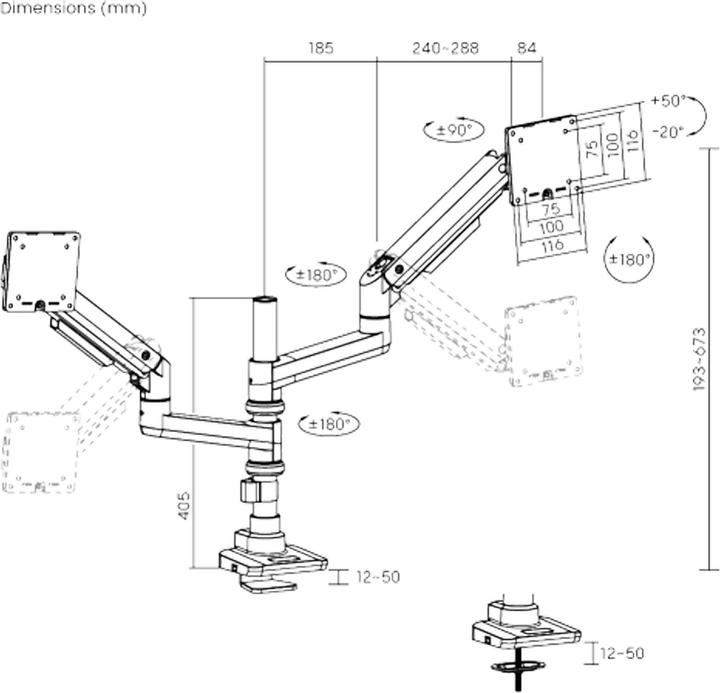 Produktbild Wiltec Zweifach Monitorhalterung Schreibtisch bis 20kg Monitorhalter VESA