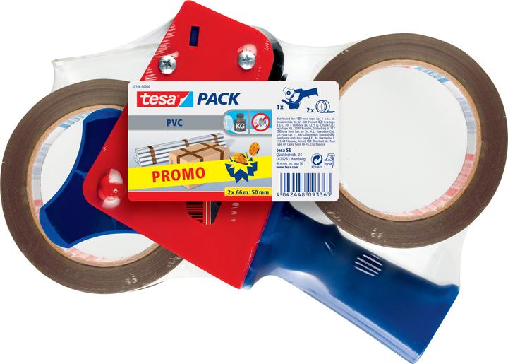 Actual product image tesa tesapack hand dispenser set with 2 tear-resistant PVC packing tapes (50 mm)