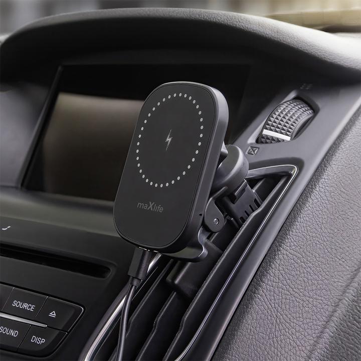 Actual product image Maxlife car holder for air vent MXCH-16 magnetic with wireless charging black 15W