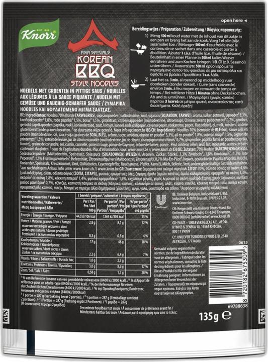 Image du produit Knorr Spécialités asiatiques Noodles style BBQ coréen (135 g)