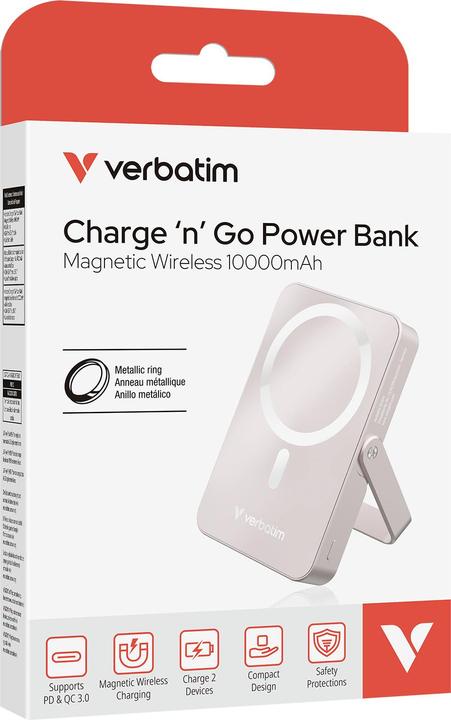 Actual product image Verbatim Charge ‘n’ Go Power Bank with Stand Magnetic Wireless 10000mAh - Pink (10000 mAh, 20 W, 37 Wh)
